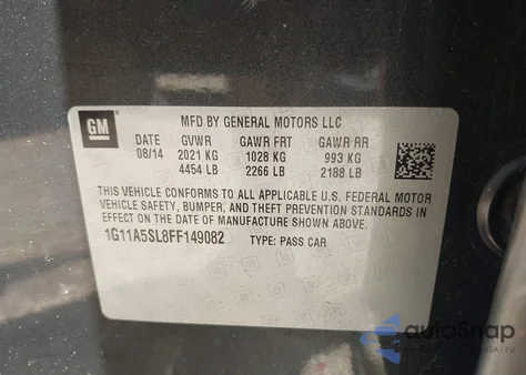 2015 Chevrolet Malibu 1Fl z USA, uszkodzony, nr VIN 1G11A5SL8FF149082